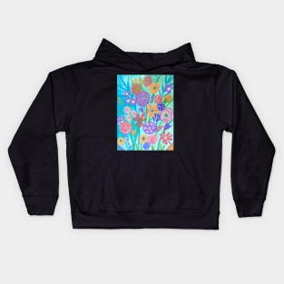 Bright Blue Expressive Florals Kids Hoodie